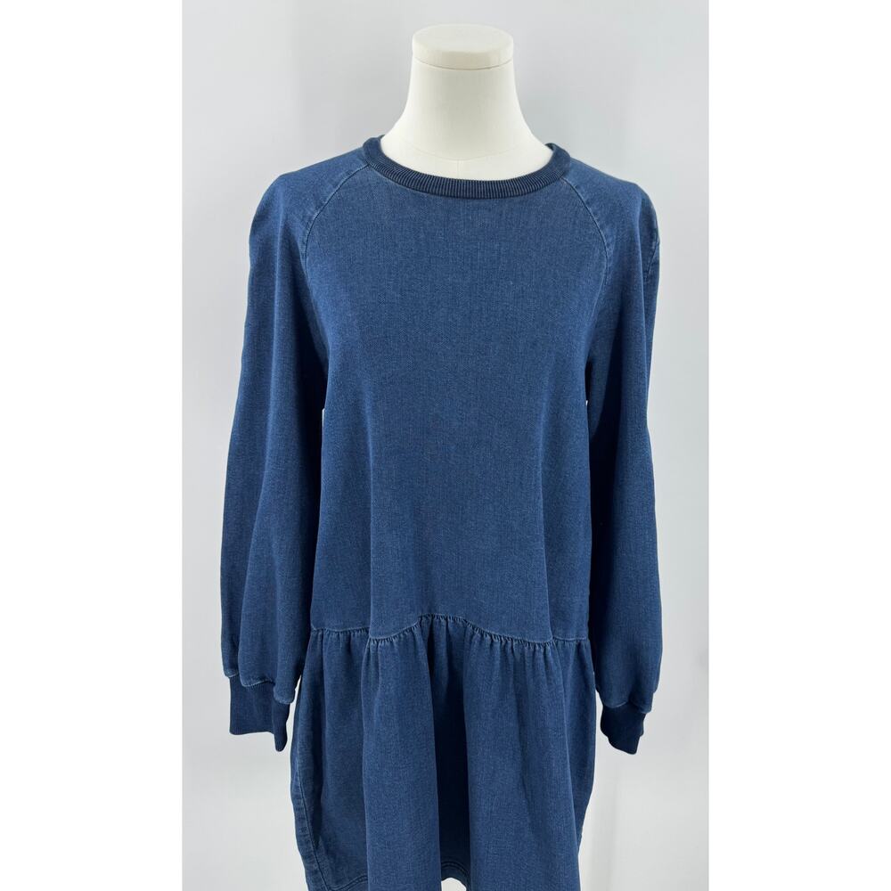 Zara Blue Denim Fleece Dress M Pullover Sweatshirt Dress Jean Dress Comfy Medium